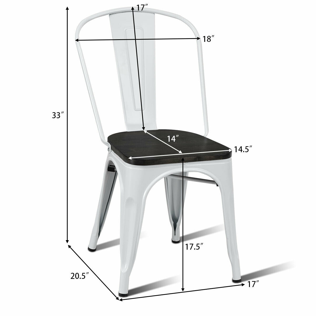 Metal Dining Chairs with Wood Seat Set of 4 - White