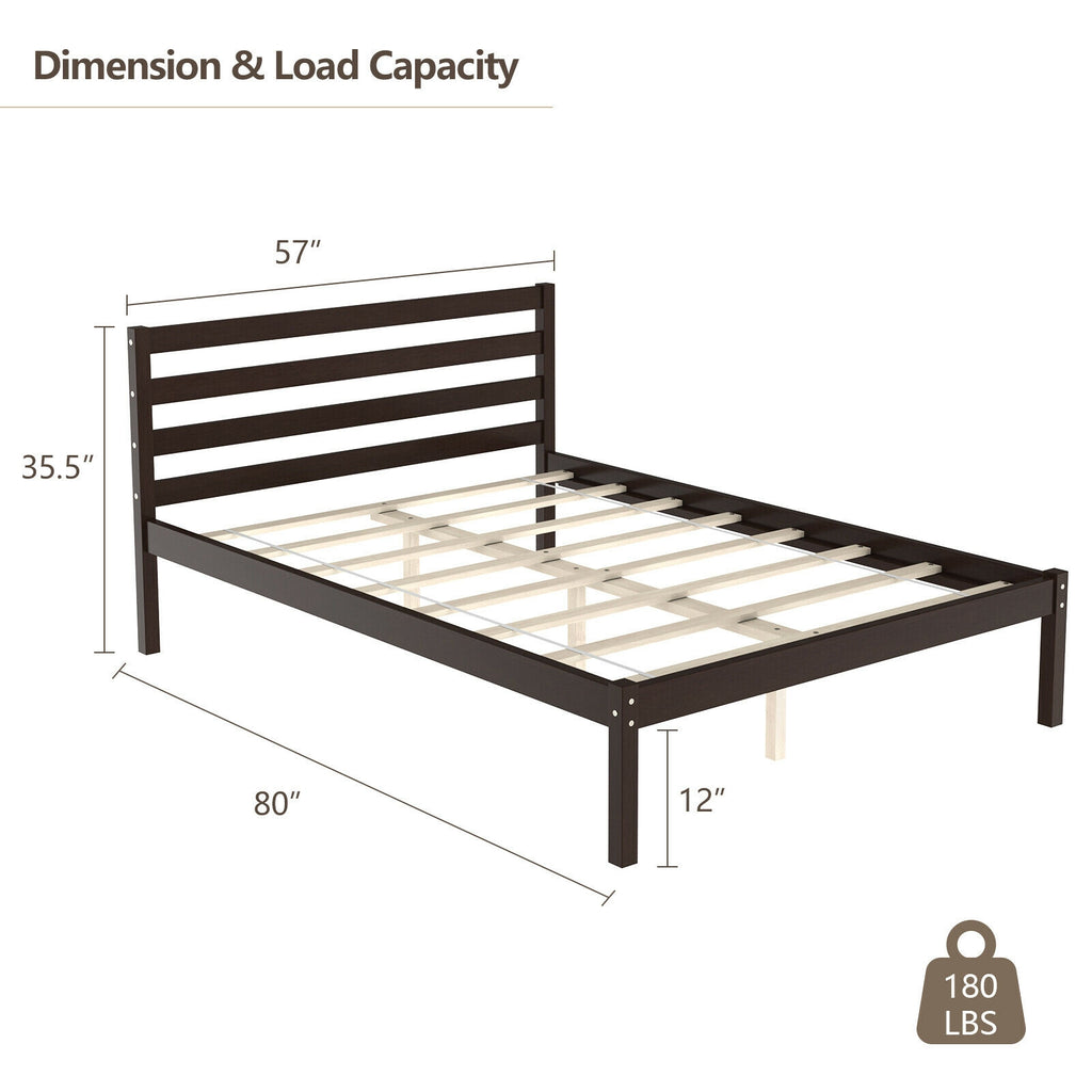 Full Size Bed Frame with Wooden Headboard & Slat Support