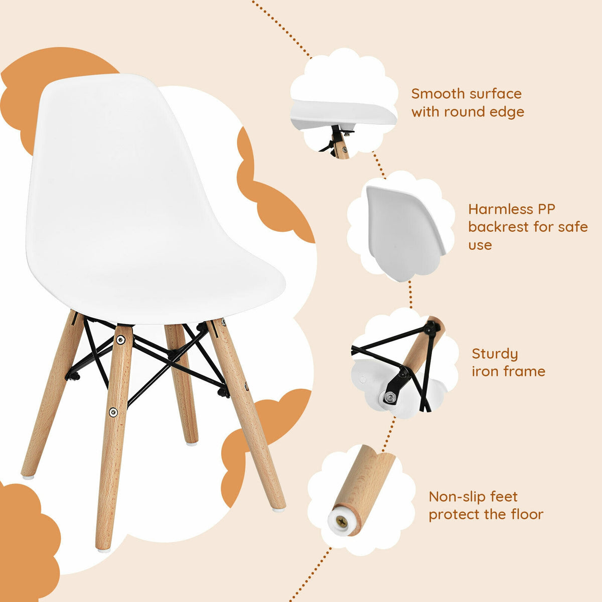 Children's White Wooden Leg Chair Set - 4 Pieces, Kids' Dining & Playroom Seating