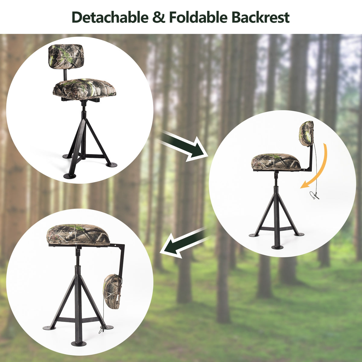 Swivel Hunting Chair Tripod with Detachable Backrest