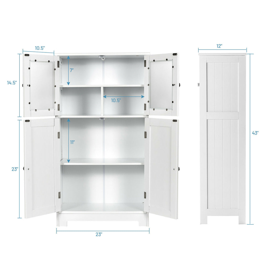 Bathroom Floor Storage Cabinet with Glass Doors and Adjustable Shelf