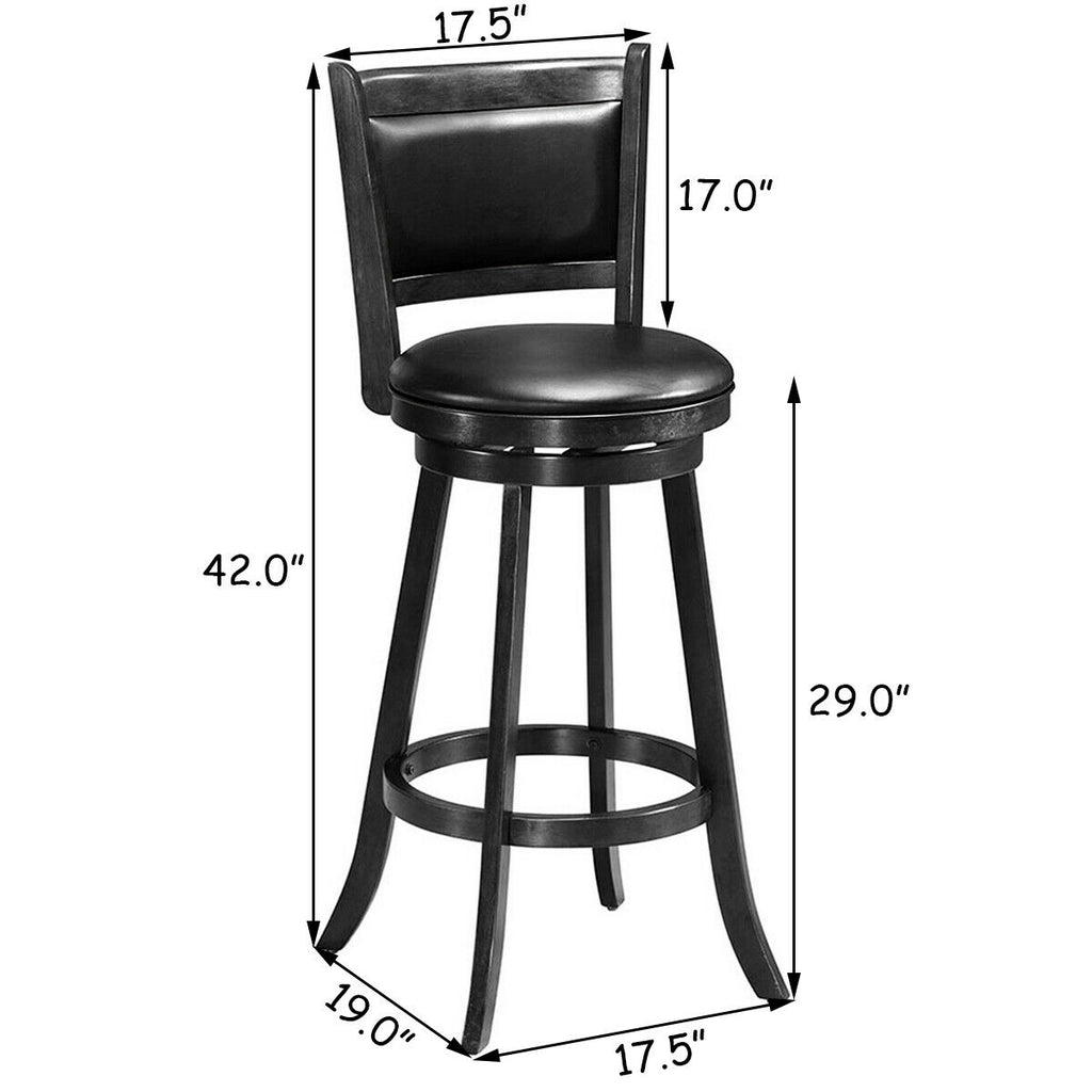 29 Inch Wooden Swivel Bar Stool with PVC Cushioned Seat - Black