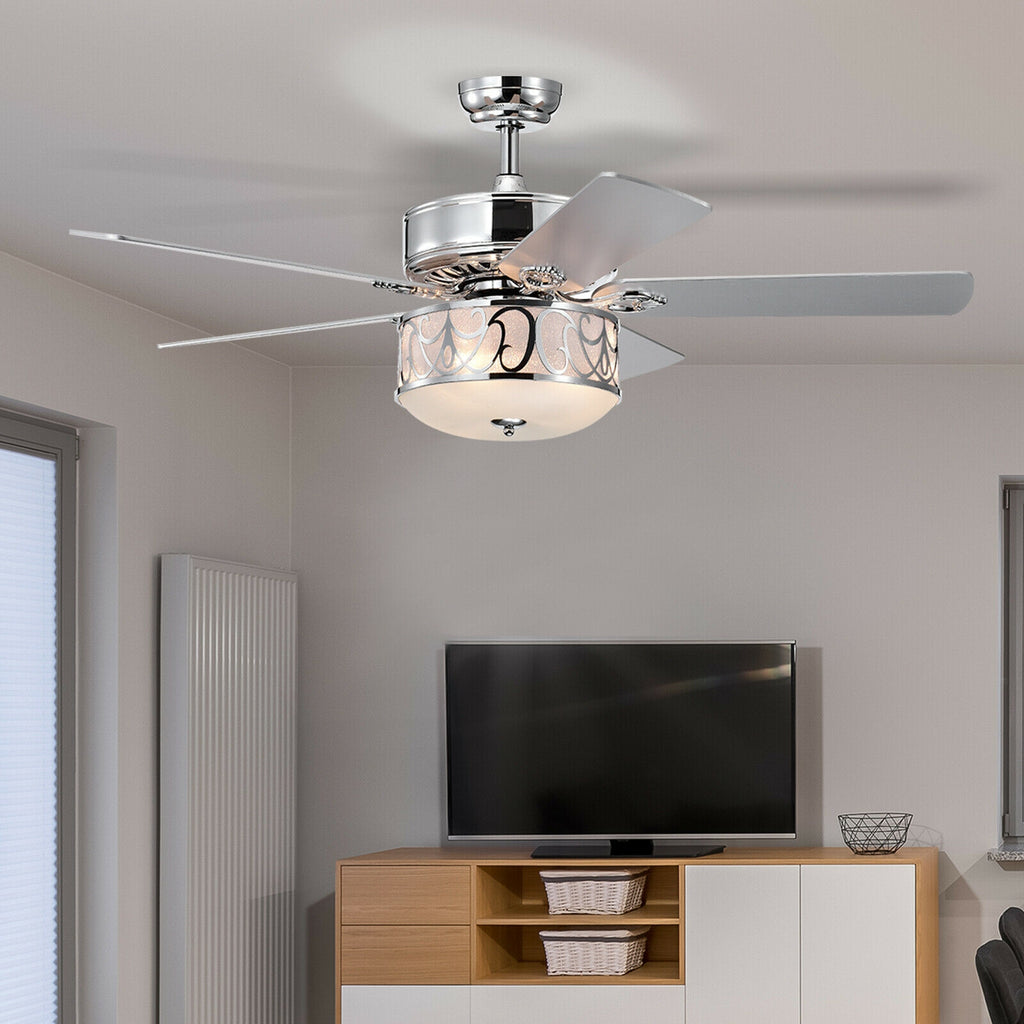 52-Inch Ceiling Fan with Light Reversible Blades and Remote Control - Silver