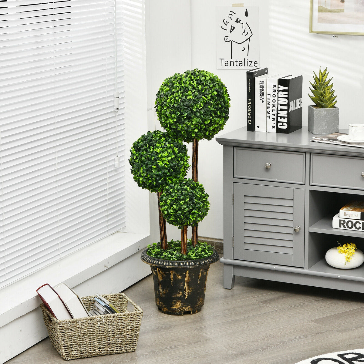 36-Inch Artificial Topiary Triple Ball Tree for Indoor & Outdoor Decor - Realistic Green Leaves