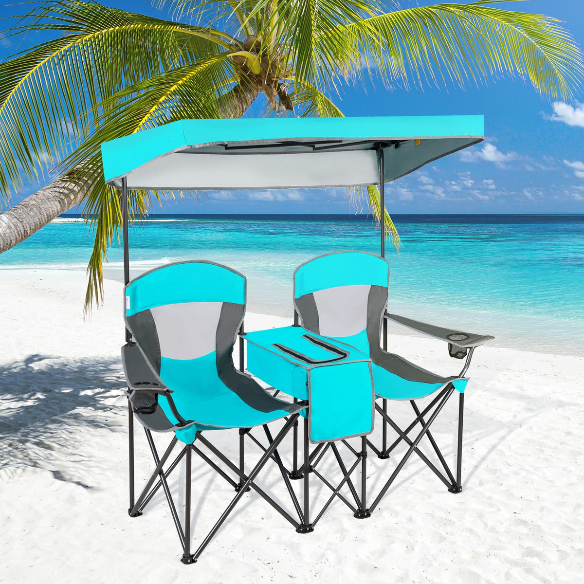 Portable Folding Camping Chair with Canopy - Turquoise