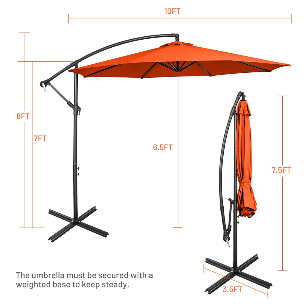 10 x 8 Feet Cantilever Umbrella with 8 Ribs - Orange