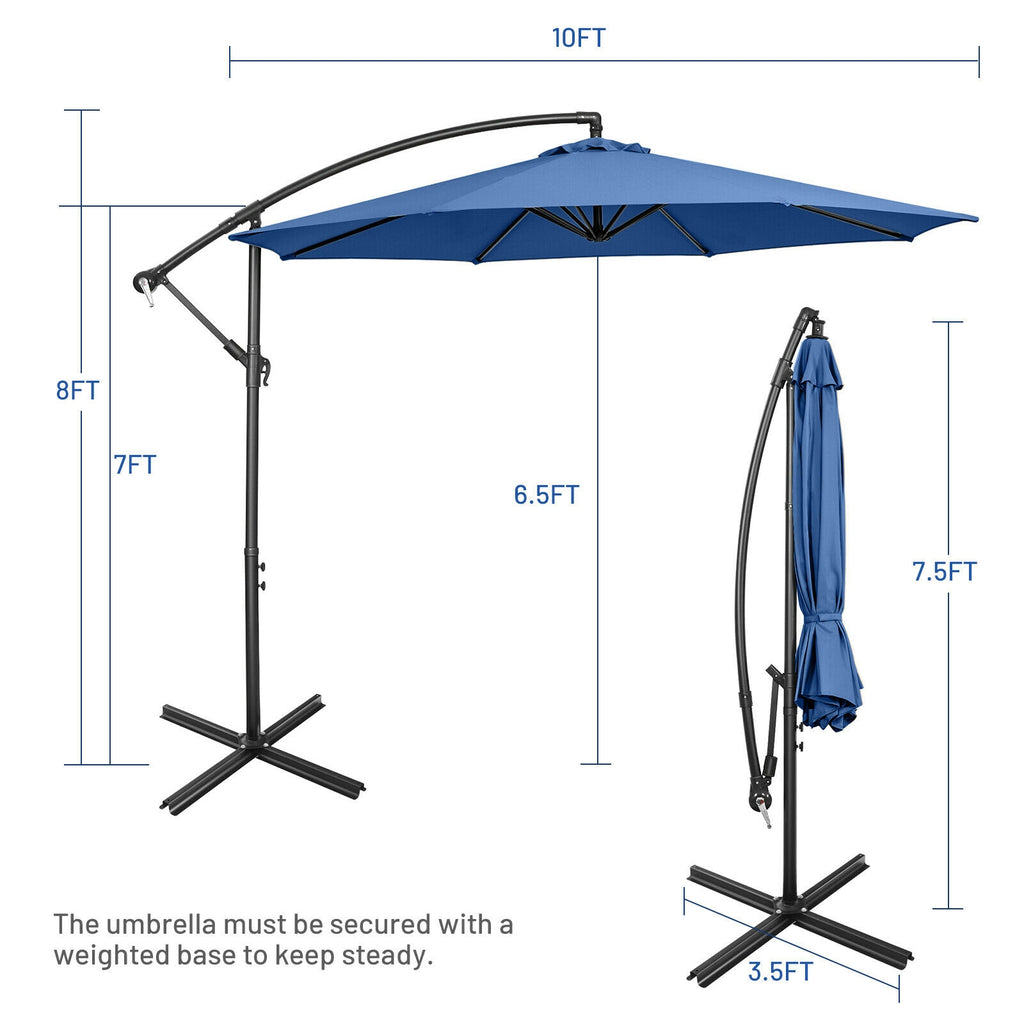 10 x 8 Feet Cantilever Umbrella with 8 Ribs - Blue