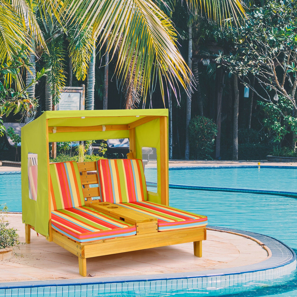 Kids Patio Lounge Chair with Cup Holders & Awning - Multicolor - for Children 3-8