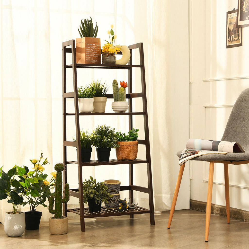 4-Tier Bamboo Plant Rack with Guardrails - Natural
