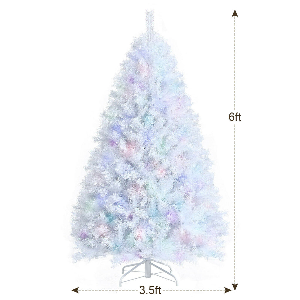White 6 ft Artificial Christmas Tree with Iridescent Tips & Metal Stand - Foldable & Durable