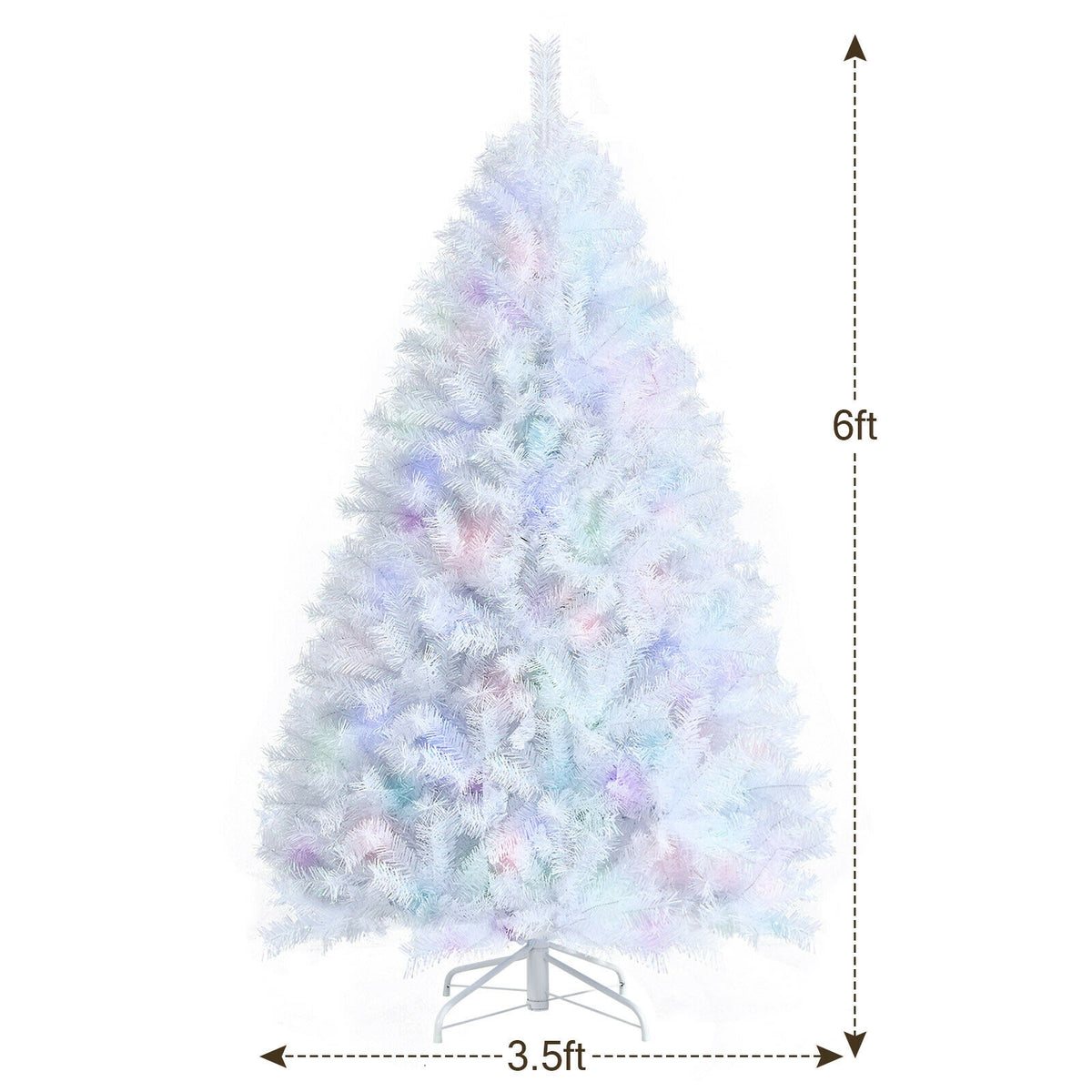 White 6 ft Artificial Christmas Tree with Iridescent Tips & Metal Stand - Foldable & Durable