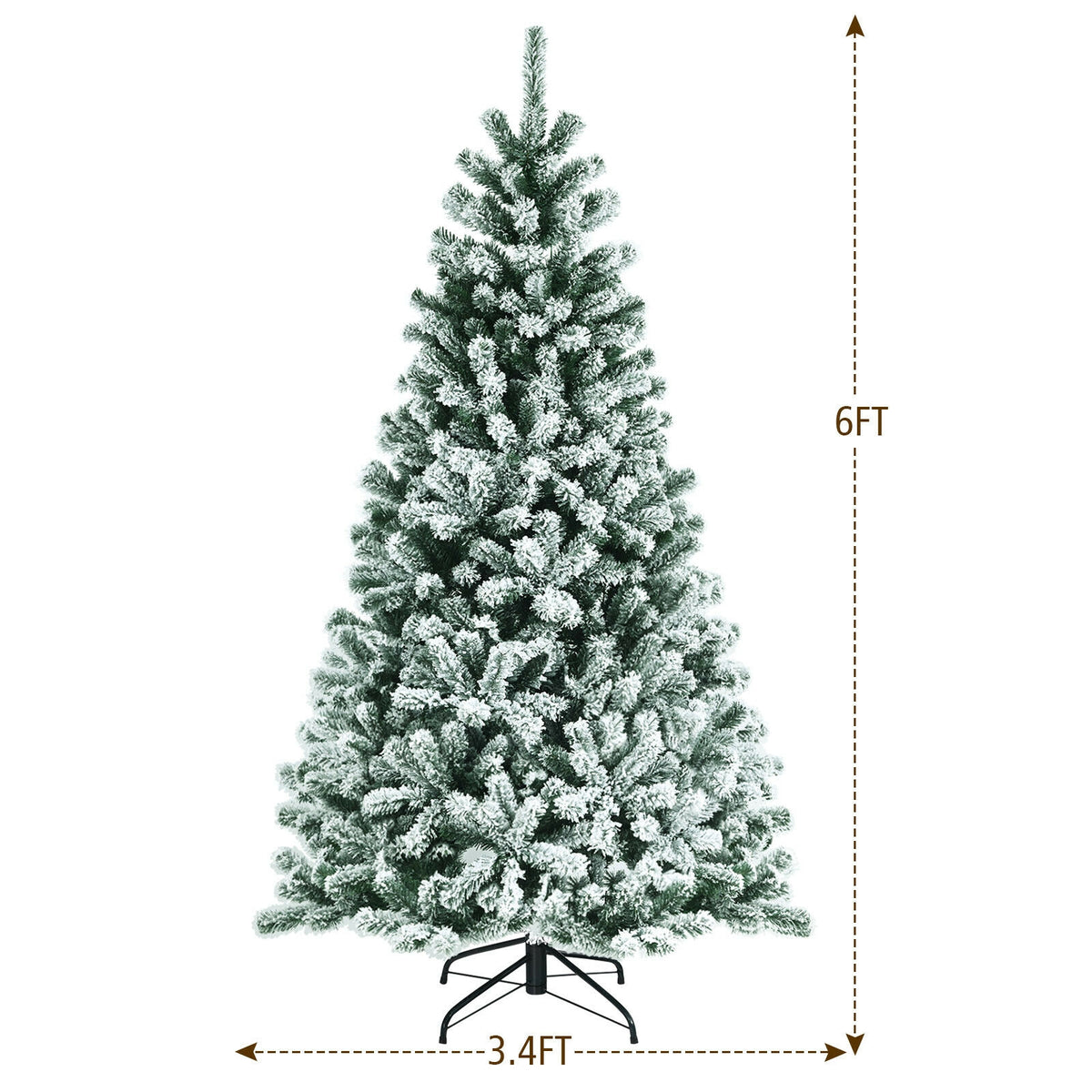 6 Ft Pre-lit Snow Flocked Christmas Tree with Metal Stand - Hinged Design