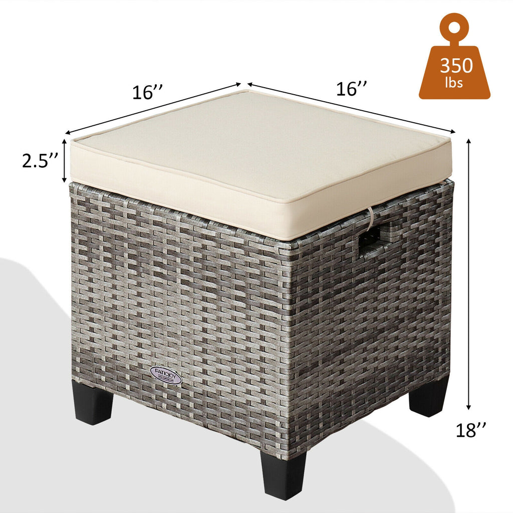 2 Pieces Patio Rattan Ottoman Seat with Removable Cushions