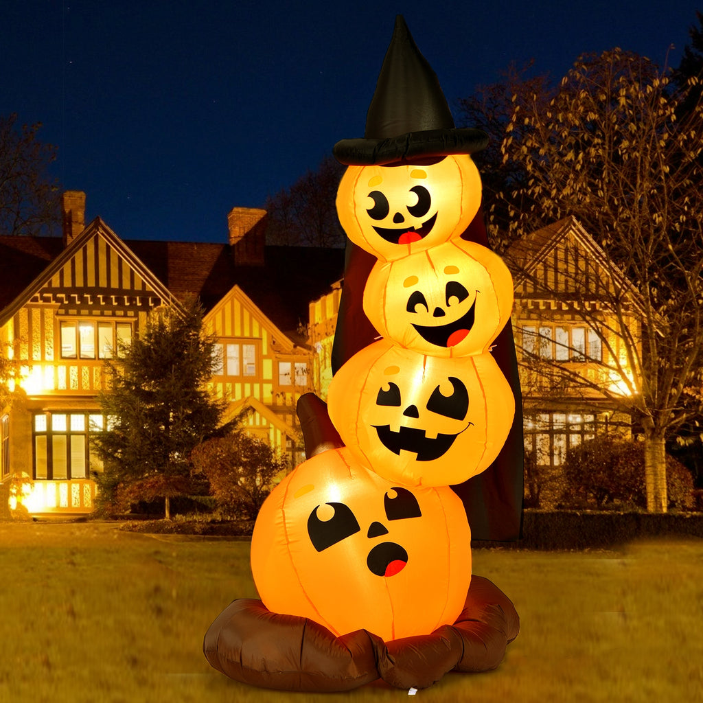 7 Feet Inflatable Pumpkin Combo with Witch's Hat & LED Lights - 4 Pumpkins Variation