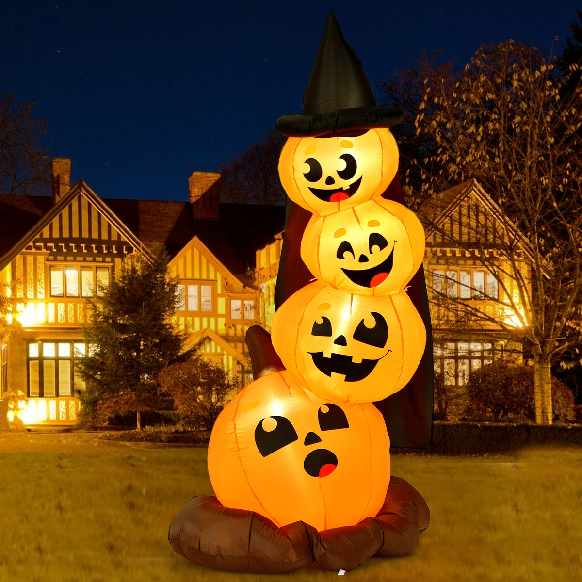 7 Feet Inflatable Pumpkin Combo with Witch's Hat & LED Lights - 4 Pumpkins Variation