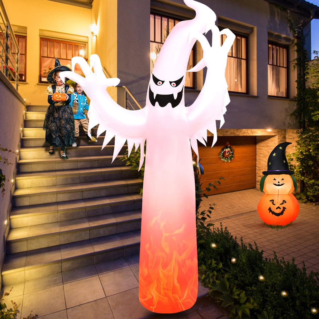 12 Feet Halloween Inflatable Ghost with Flame LED Lights - Yard Decor