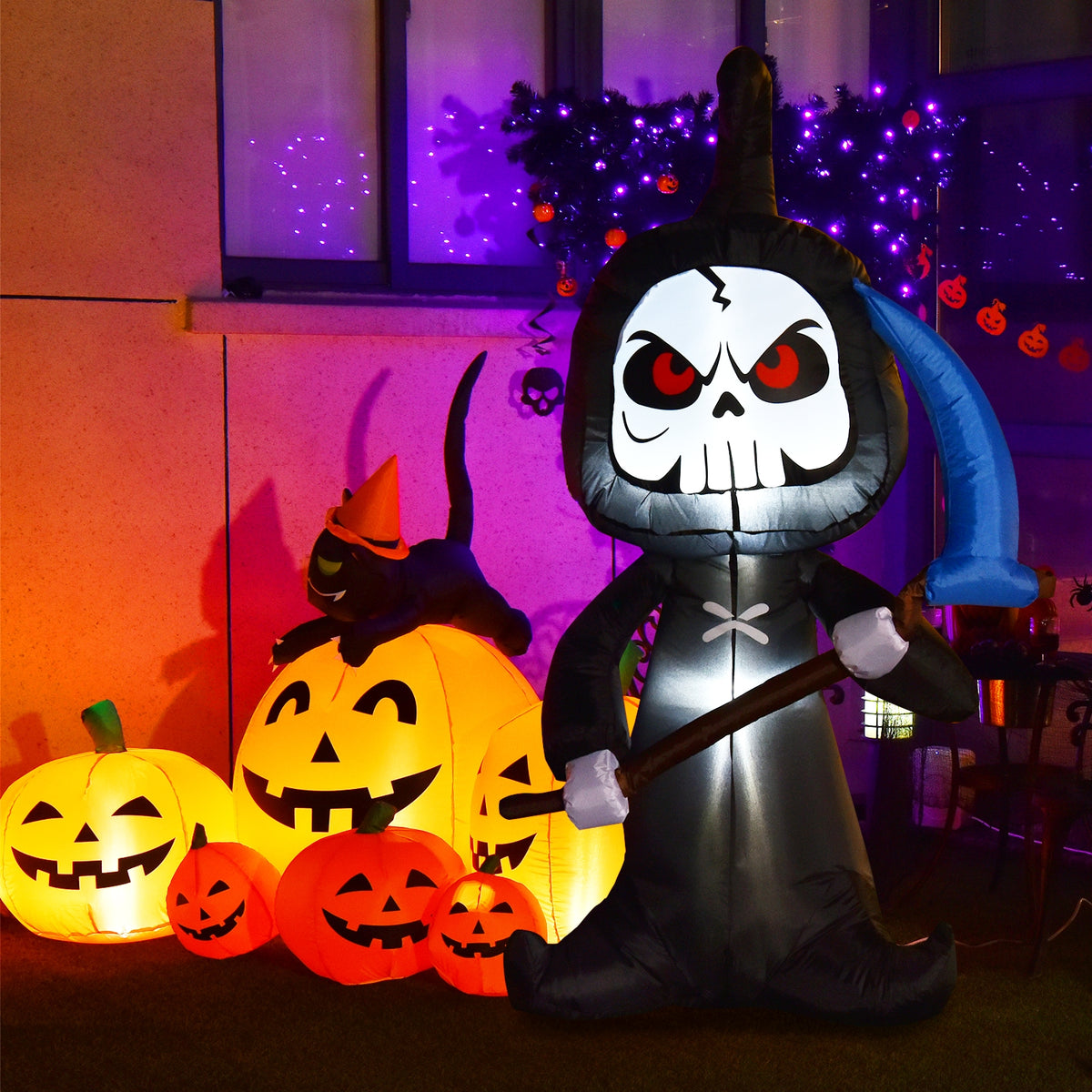 6 Feet Halloween Inflatable Ghost Decorations with Built-in LED Lights - Costway