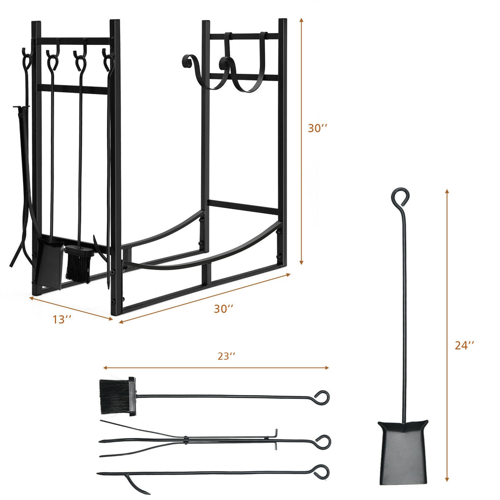 30-Inch Firewood Rack with 4-Tool Set & Kindling Holders
