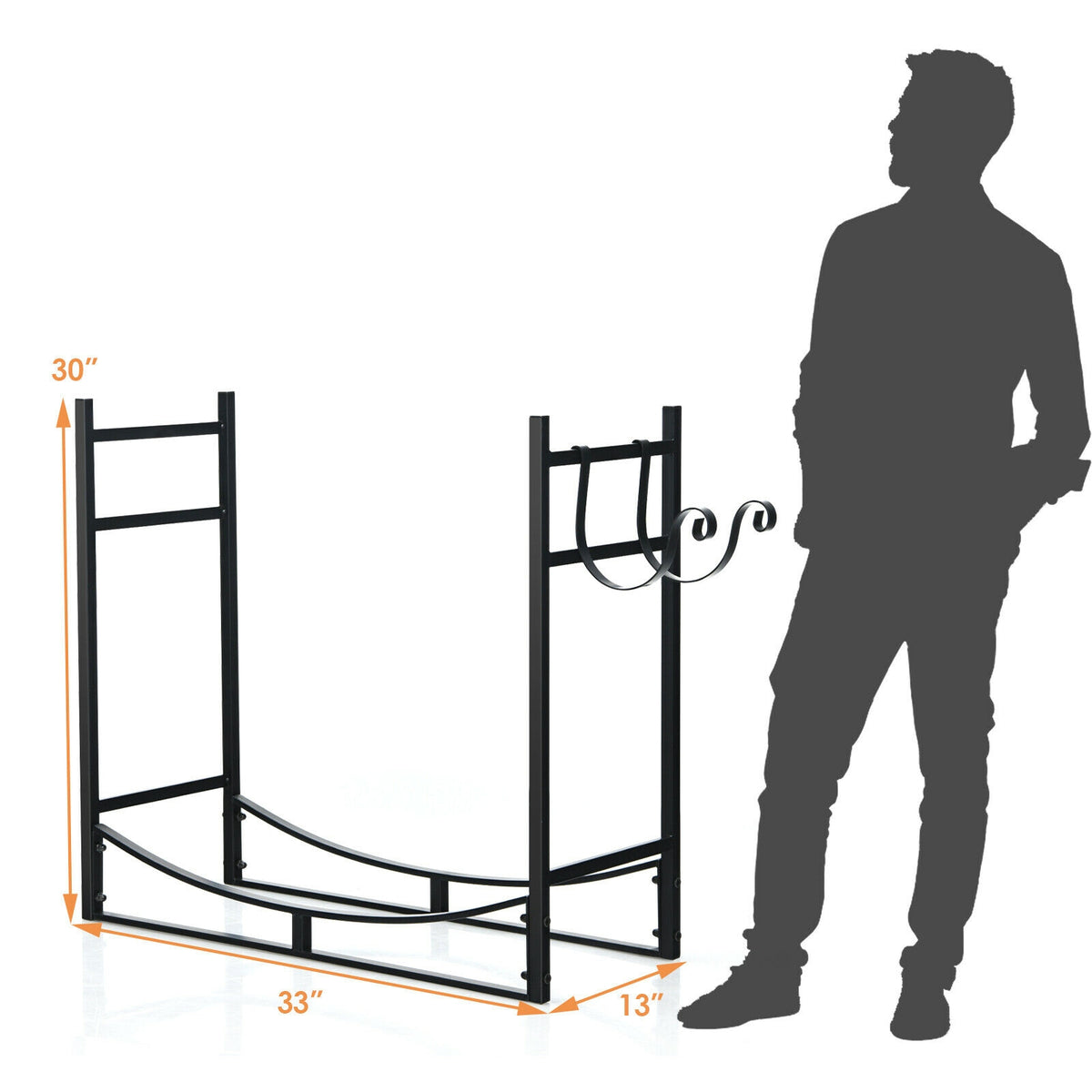 33 Inch Firewood Rack with Removable Kindling Holder Steel Fireplace