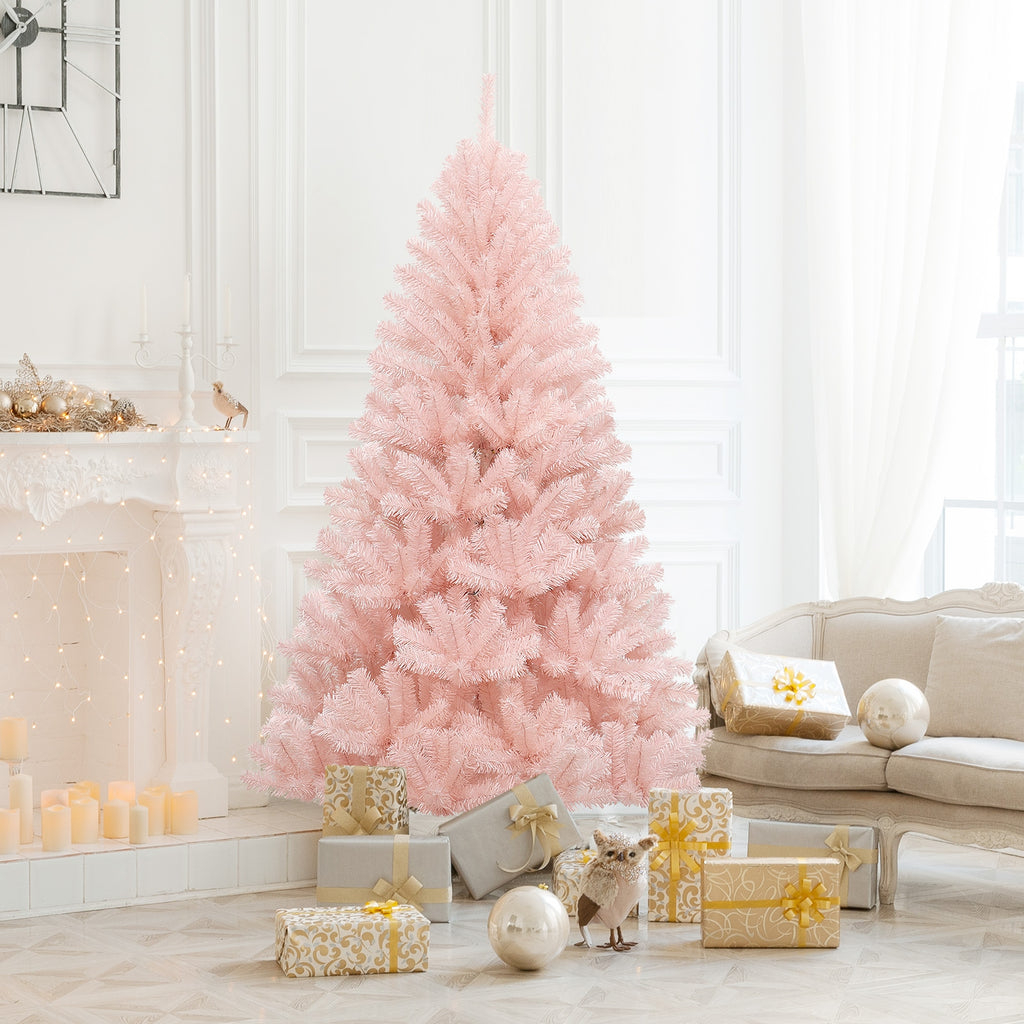 6 Ft Artificial Christmas Tree Hinged Fir Tree with Pink Tips - Full Full-bodied Design