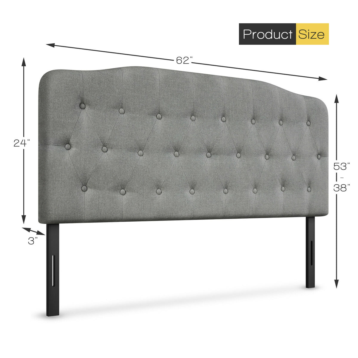 Queen Size Upholstered Headboard - Light Gray, Adjustable