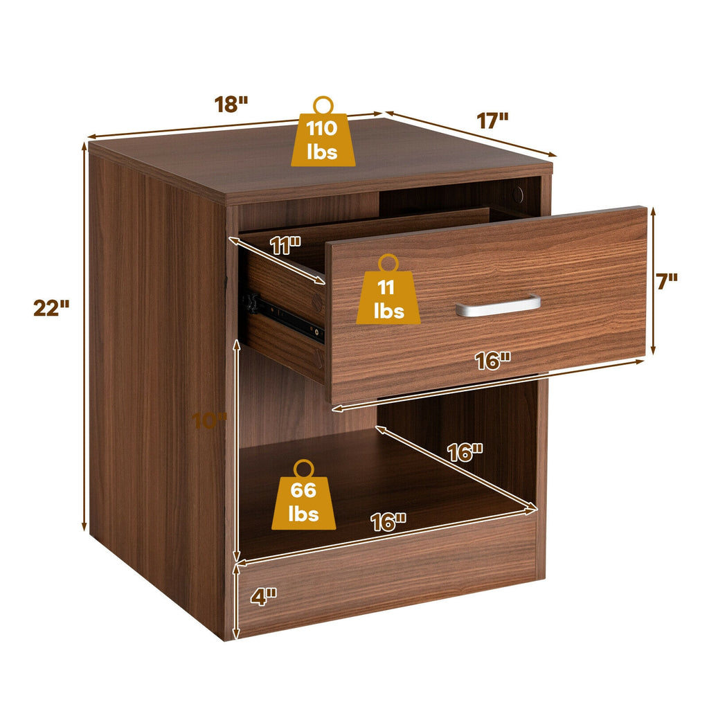 Modern Wooden Nightstand with Drawer - Brown