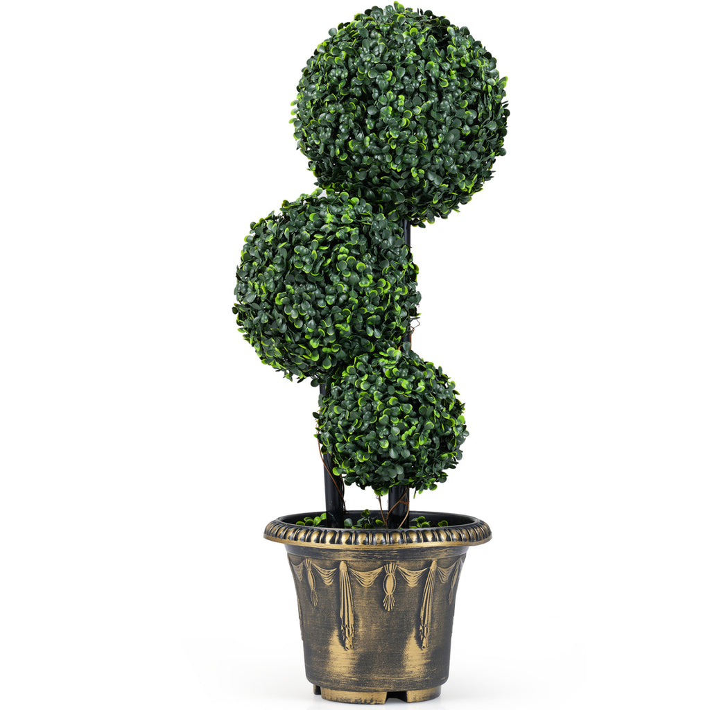 Artificial Boxwood Topiary Tree Set of 1 - 29 Inches Triple Ball Shrubs for Indoor & Outdoor Decor