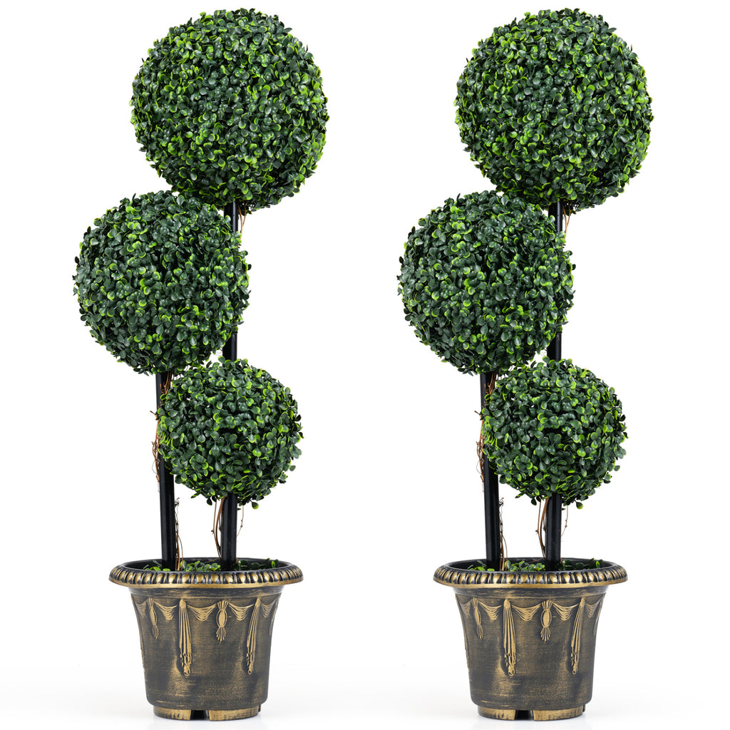 Artificial Boxwood Topiary Tree Set of 1 - 29 Inches Triple Ball Shrubs for Indoor & Outdoor Decor