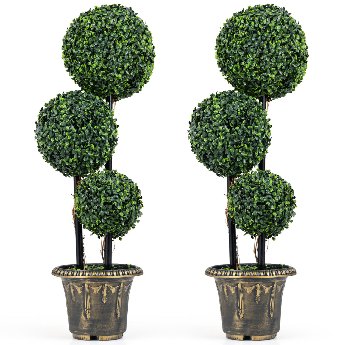 Artificial Boxwood Topiary Tree Set of 1 - 29 Inches Triple Ball Shrubs for Indoor & Outdoor Decor
