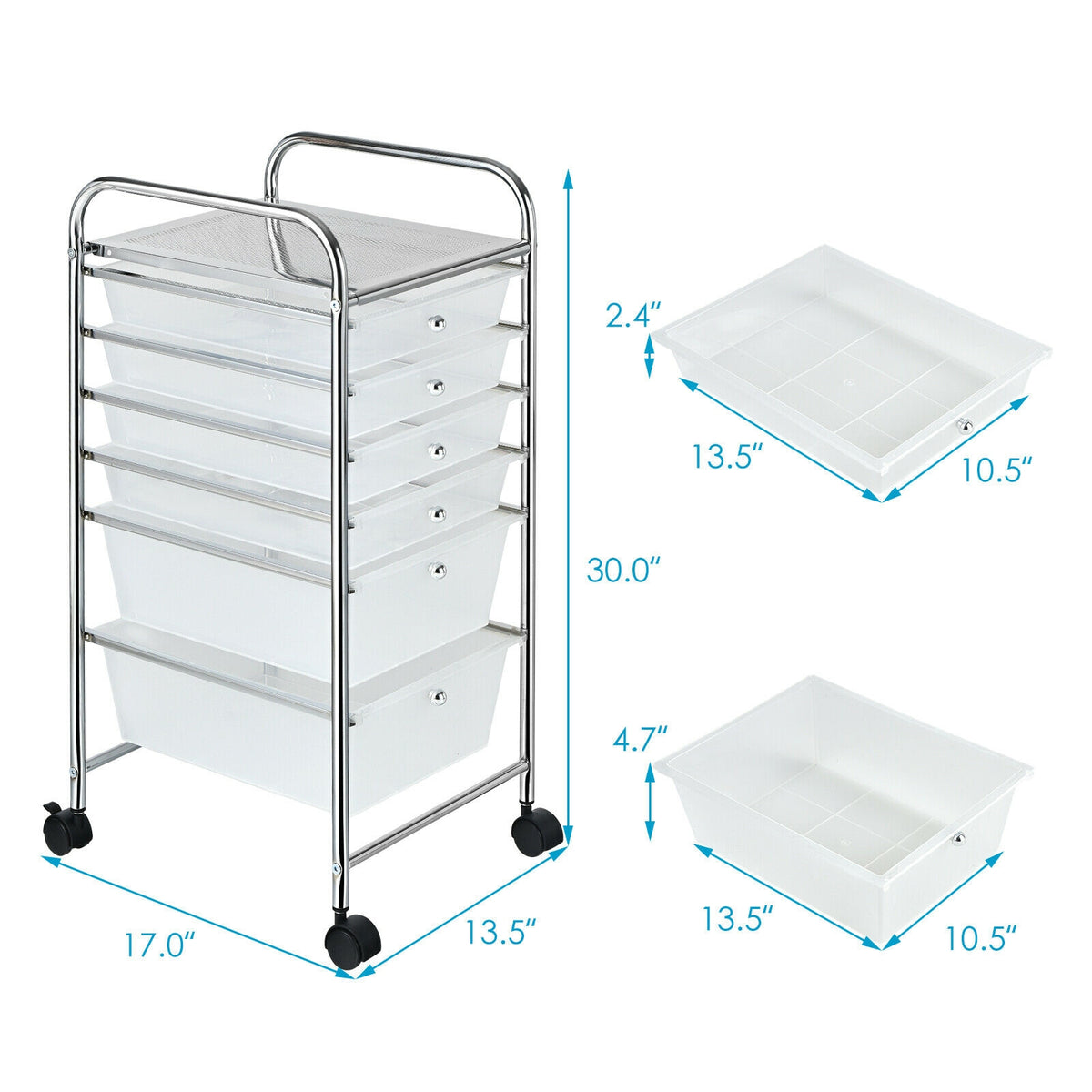 6-Drawer Rolling Storage Cart Organizer - Transparent