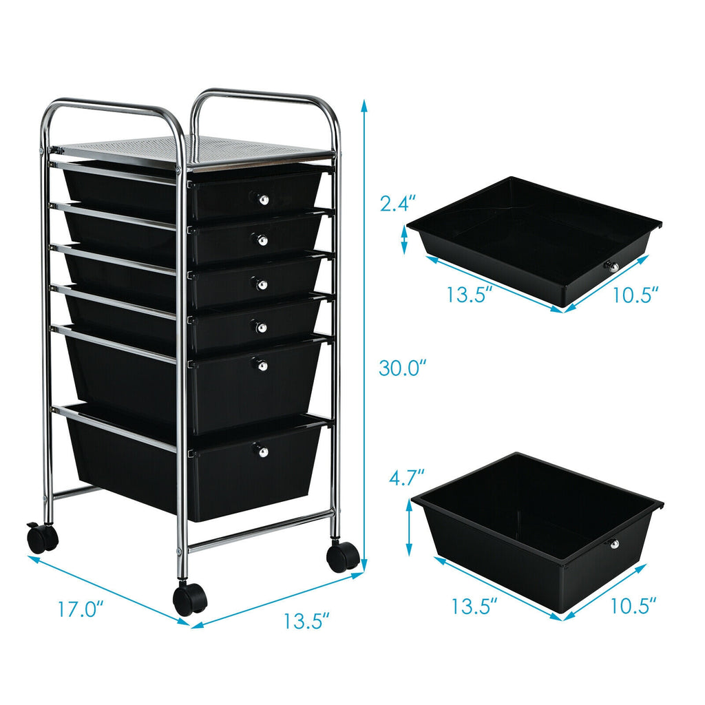 6-Drawer Rolling Storage Cart Organizer - Black
