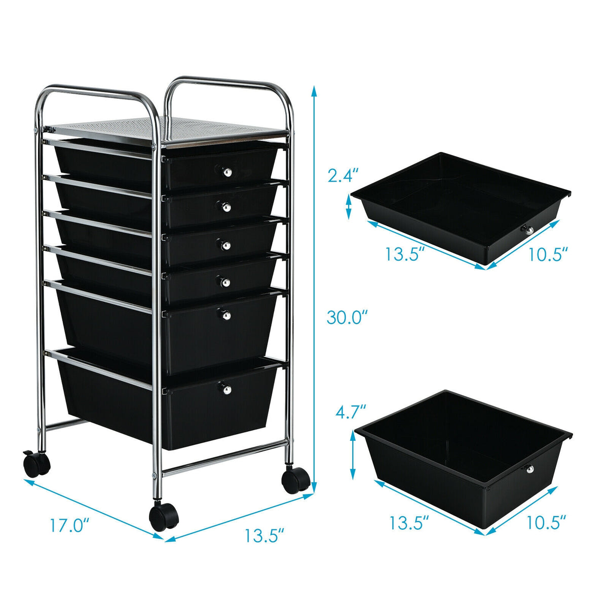 6-Drawer Rolling Storage Cart Organizer - Black