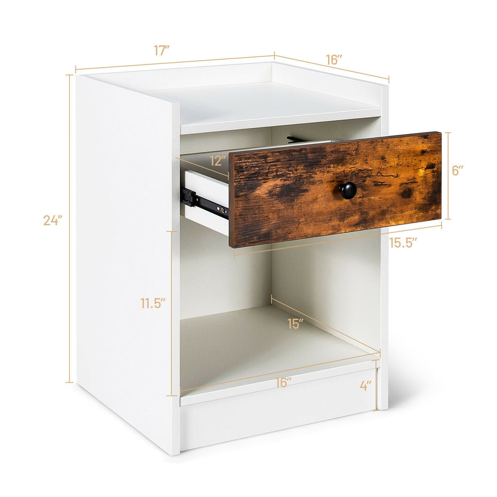 Set of 2 Nightstands with Drawer & Storage - Style 5, White