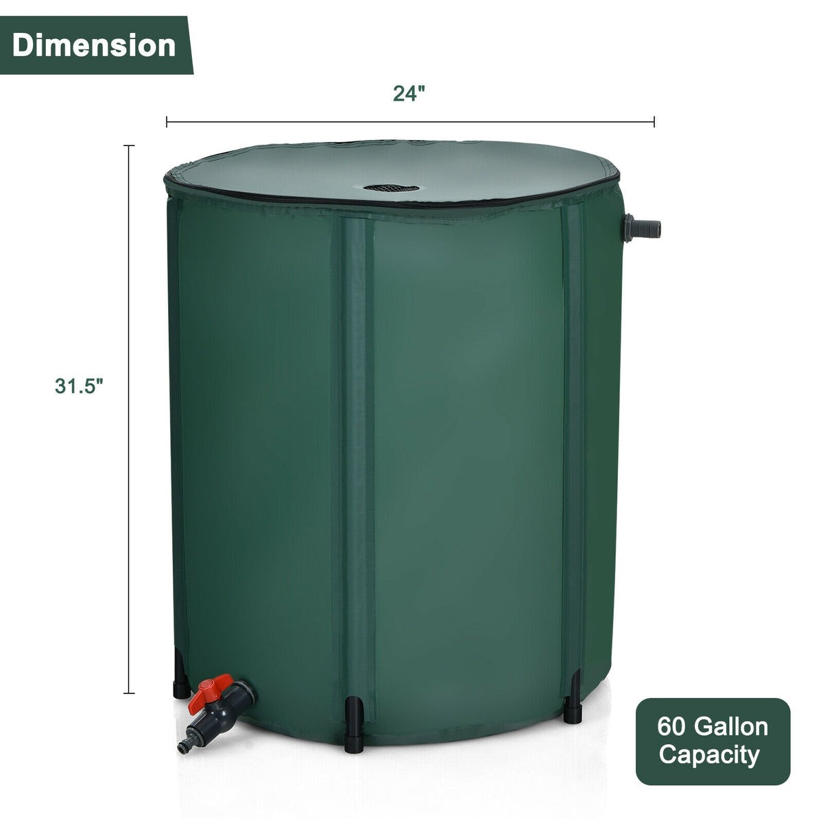 60 Gallon Portable Collapsible Rain Barrel Water Collector for