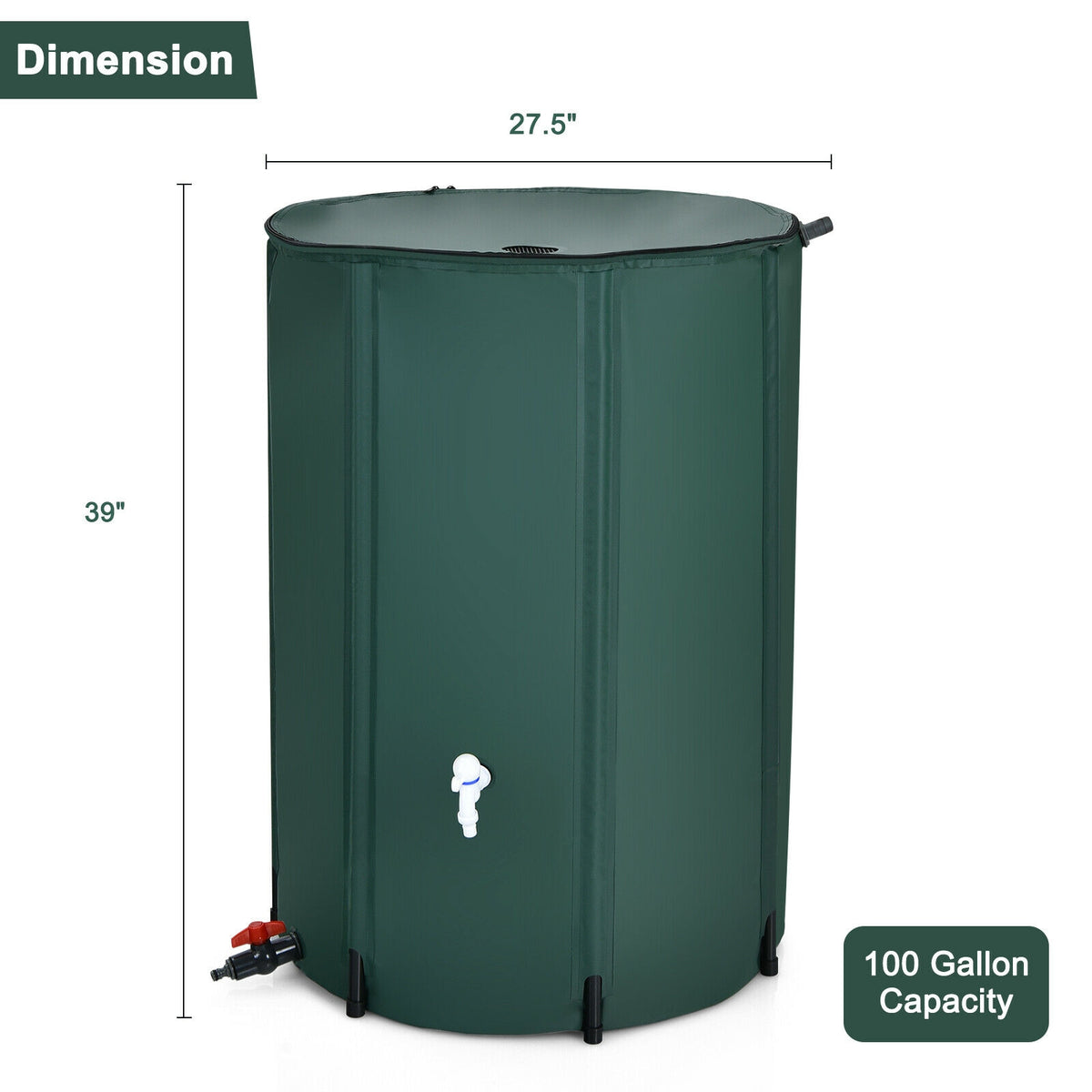 100 Gallon Portable Rain Barrel Water Collector Tank with Spigot