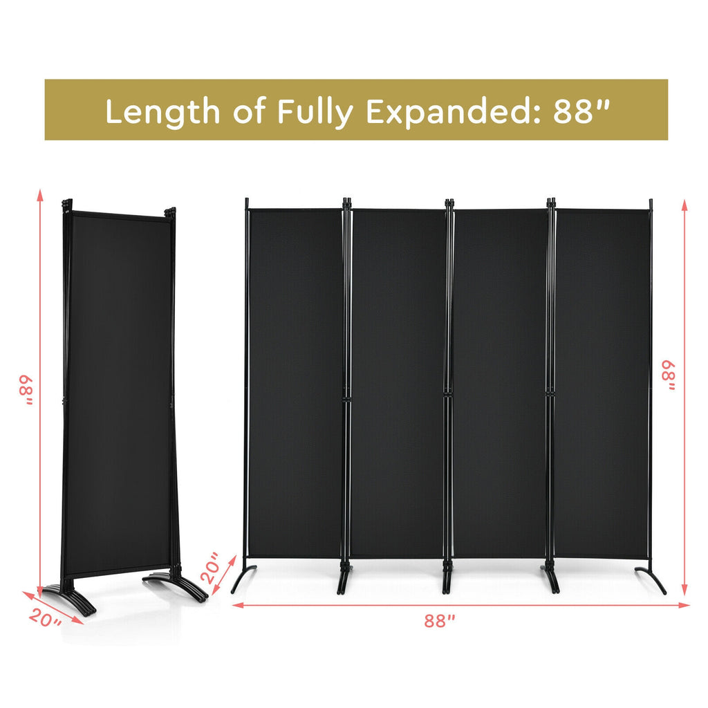 5.6 Feet 4 Panel Room Divider with Steel Frame - Black Variation