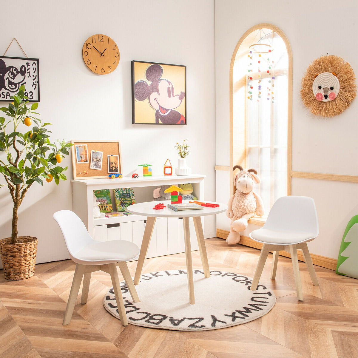 Kids Activity Play Table with Beech Legs and Cushions - White