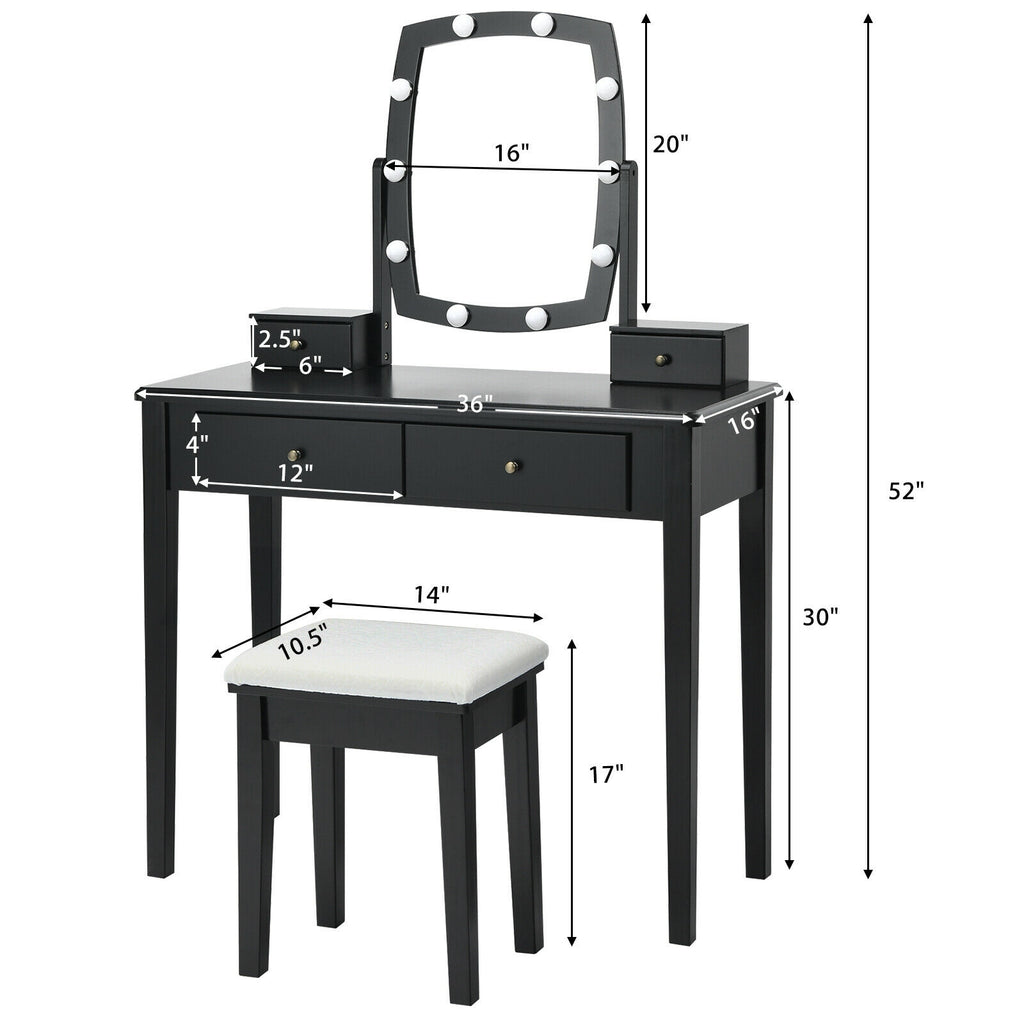 Vanity Table Set with Lighted Mirror, Black