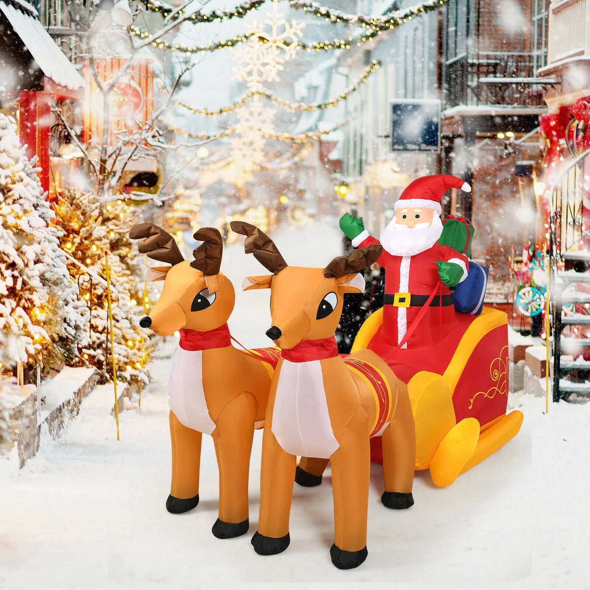 Inflatable Santa with Double Reindeer and Sled - Waterproof Outdoor Christmas Decor - Variation: Santa Claus with Double Reindeer Sleigh