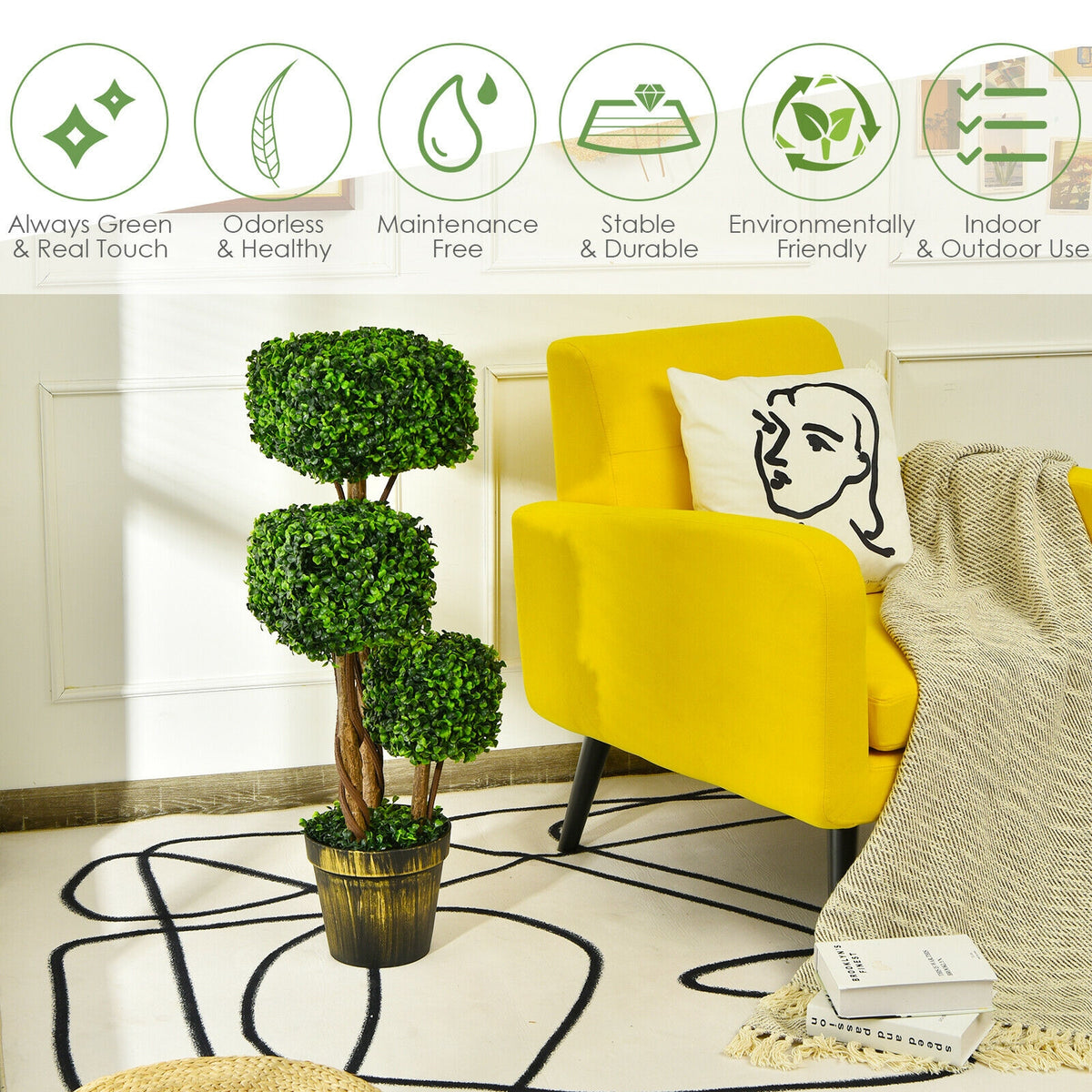 36 Inch Artificial Boxwood Topiary Tree UV Protected Indoor Outdoor Decor