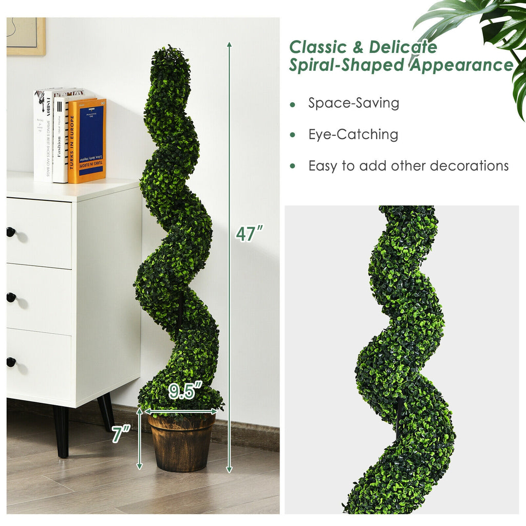 PE Variation 2 Pack 4ft Artificial Spiral Boxwood Topiary Trees Indoor Outdoor Decor