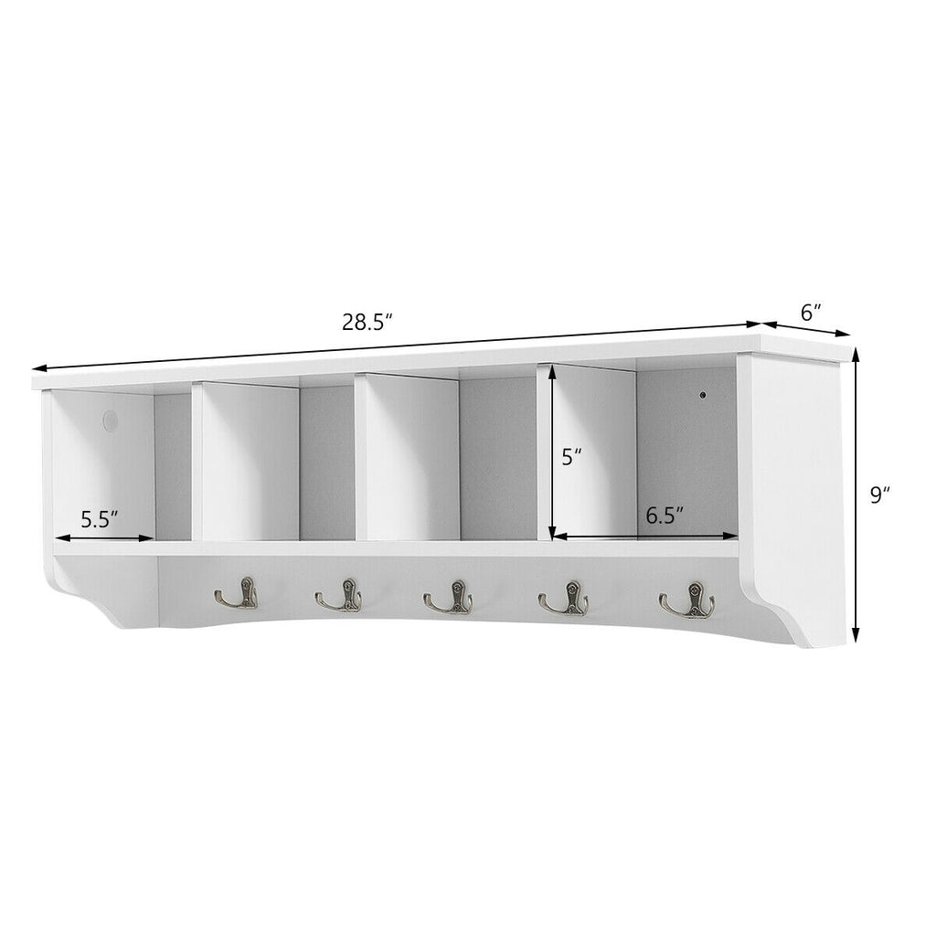 Wall Mounted Storage Cabinet with Coat Rack - White