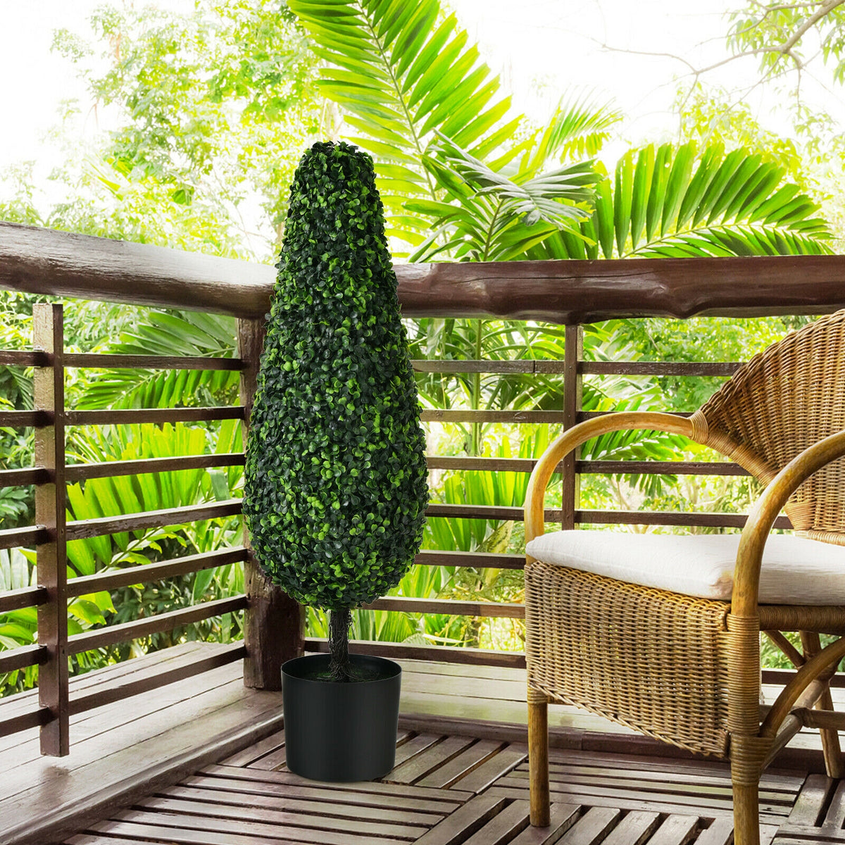 UV Resistant Artificial Topiary Tree - 3 Feet Tower Indoor Outdoor Set of 2