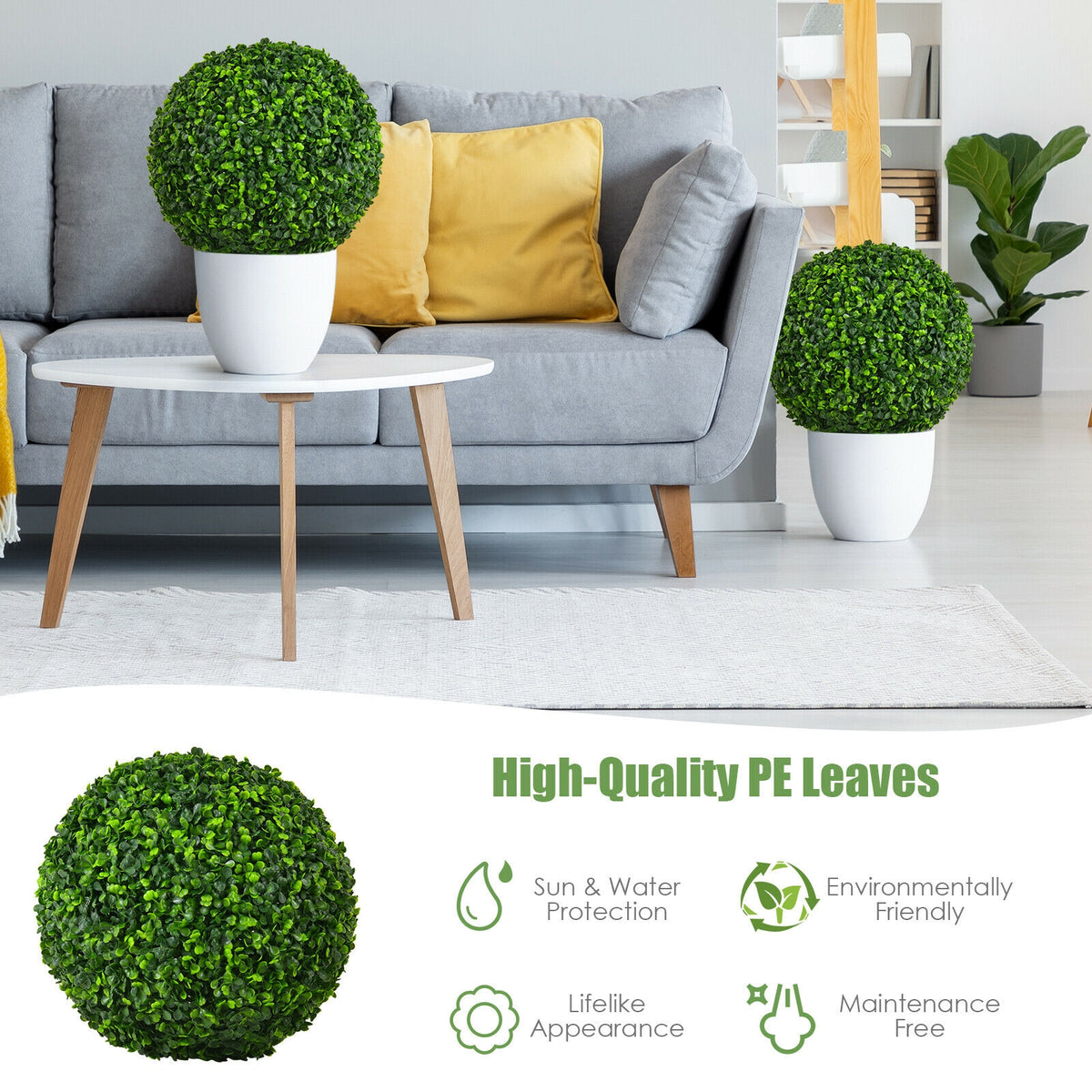 Artificial Topiary Balls 15.5 Inch Faux Boxwood Plants - No Flower, 2 Pieces
