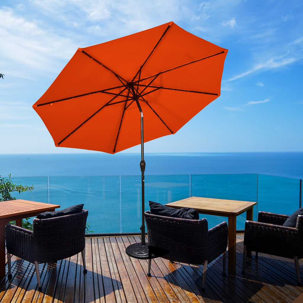 10 FT Patio Umbrella with 24 LED Solar Lights, Orange