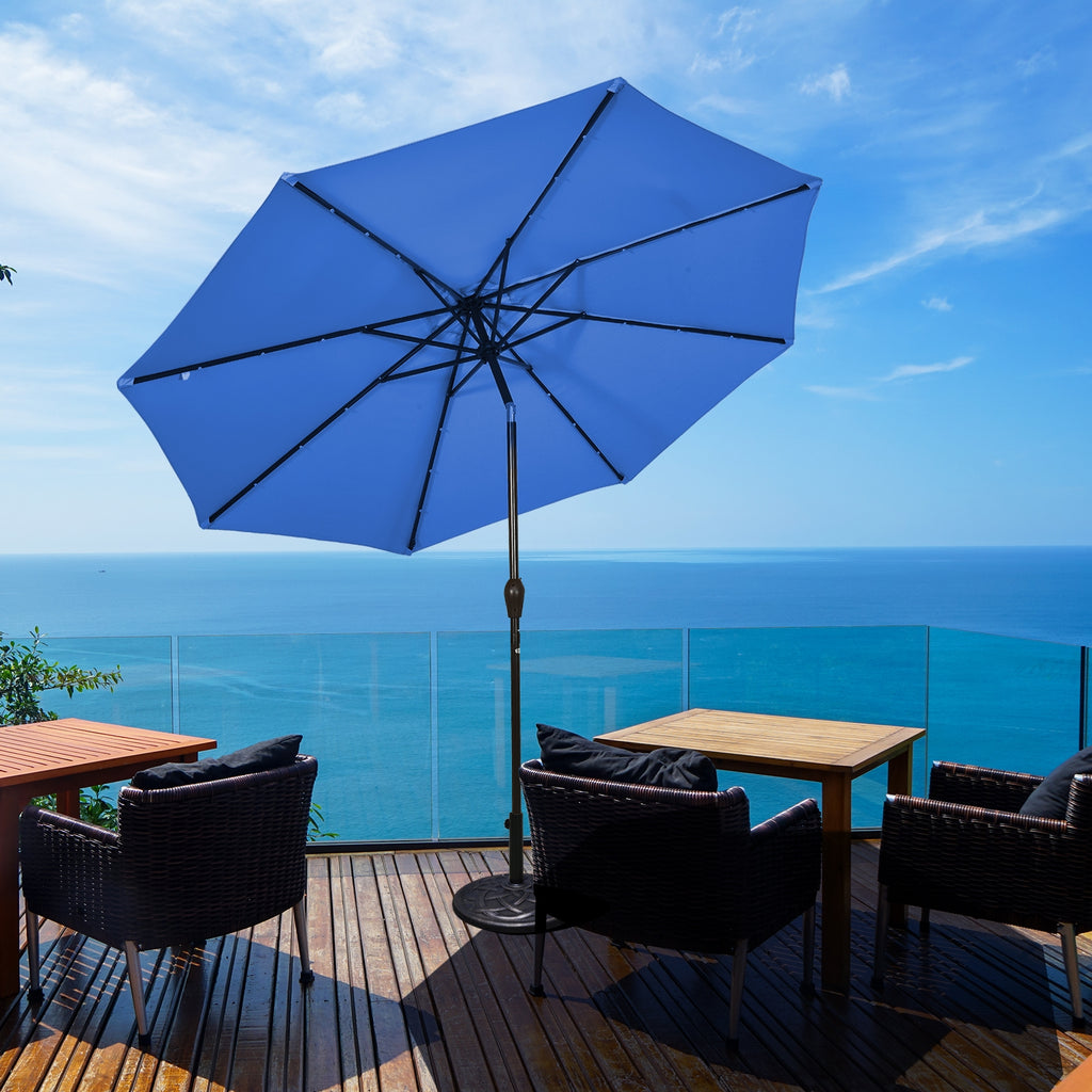 10 Ft Patio Umbrella with 24 Solar LED Lights - Blue
