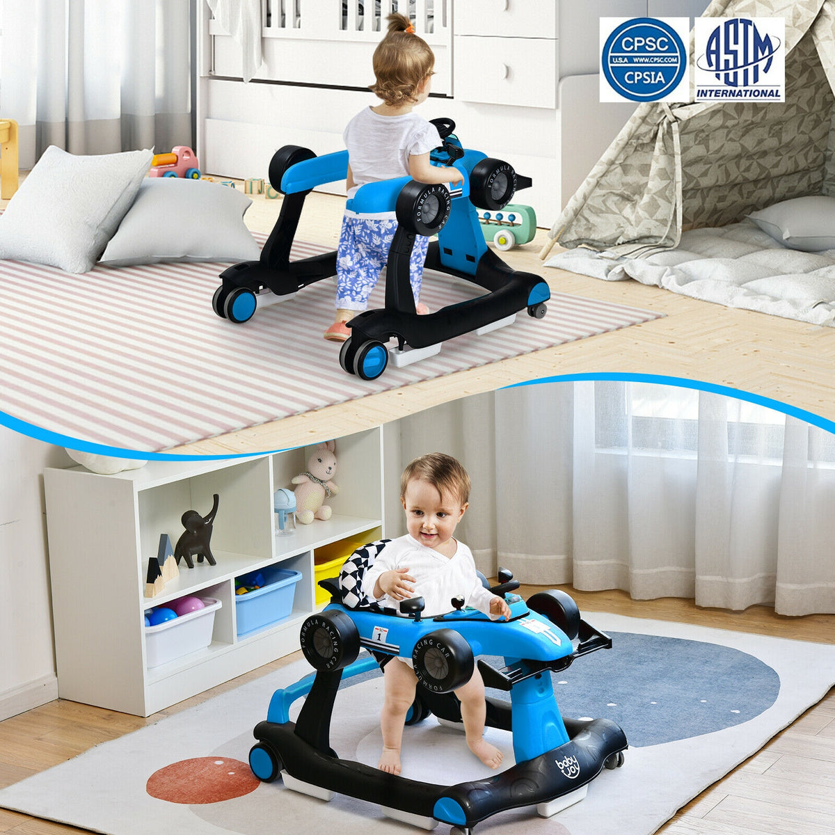 4-in-1 Baby Push Walker with Adjustable Height & Pink Variation