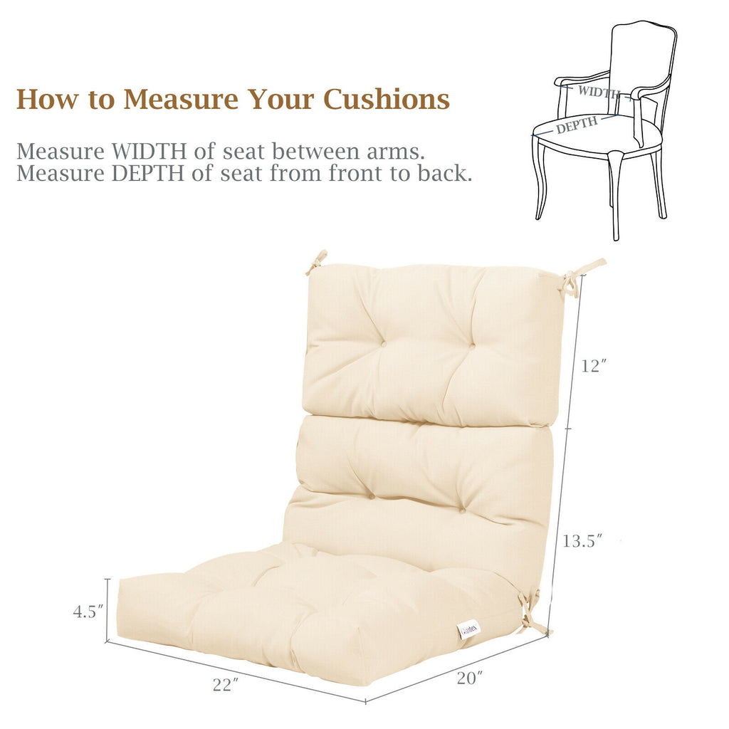 High Back Chair Cushion with Non-Slip Ties - Beige