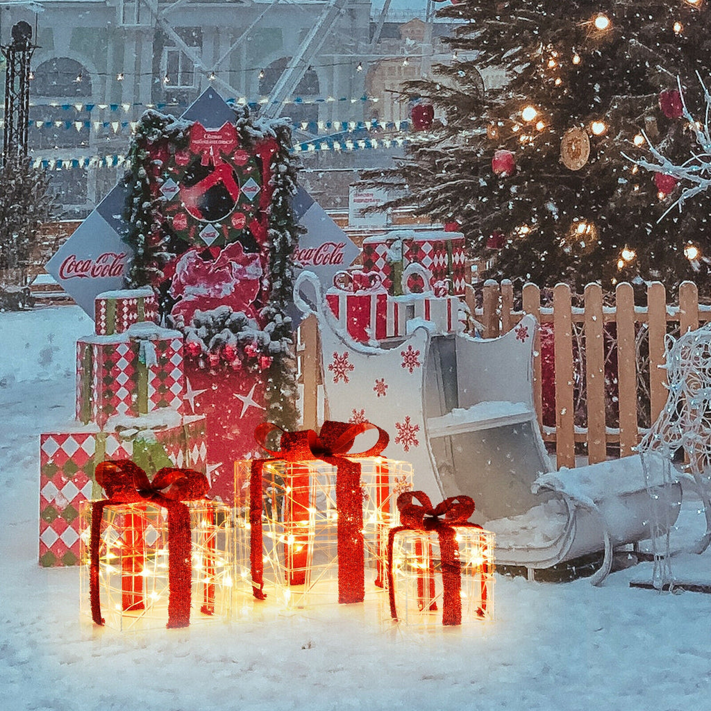 Set of 3 Christmas Lighted Gift Boxes Decorations with 60 LED Lights - Indoor & Outdoor