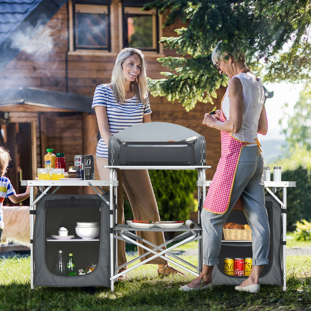 Folding Camping Table with Storage & 2 Bags, Black